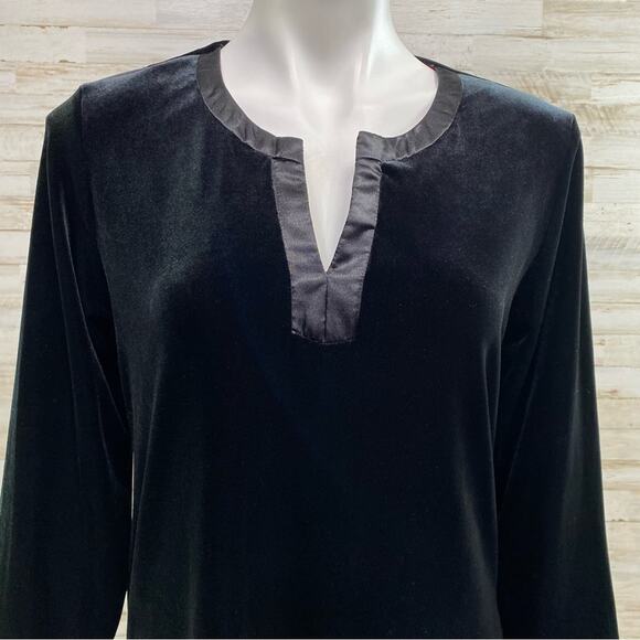 Oscar De La Renta Pink Label Velvet Top Womens Size S Satin Trim Black Slit Side - Picture 2 of 13